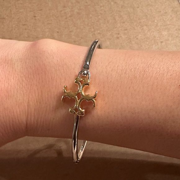 Jewelry - Tory Burch Two Toned Eleanor Hinged Cuff Bracelet